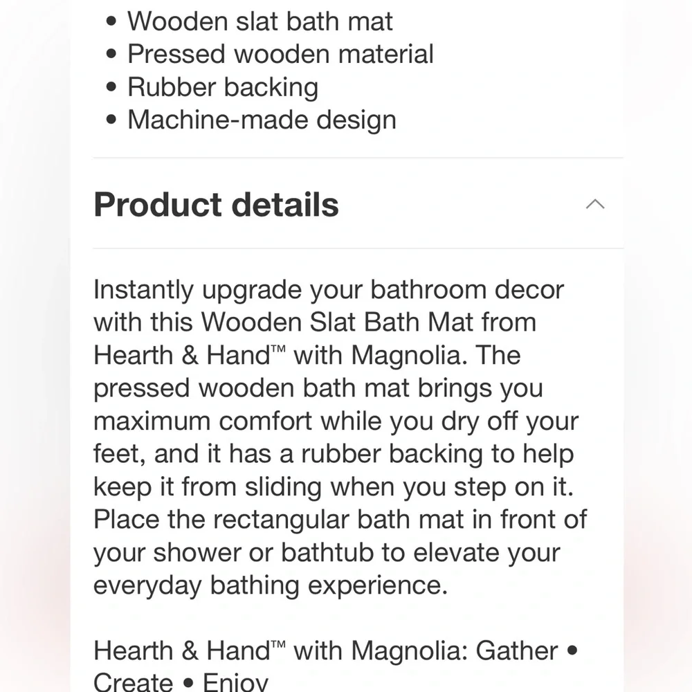 HEARTH & HAND NWT wooden slat bath mat -brown -14x23